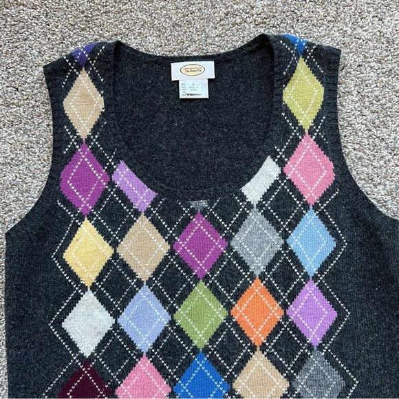 Talbots Charcoal Grey Argyle Lambs Wool Cashmere Blend Sweater Vest, Size Small - Picture 2 of 6